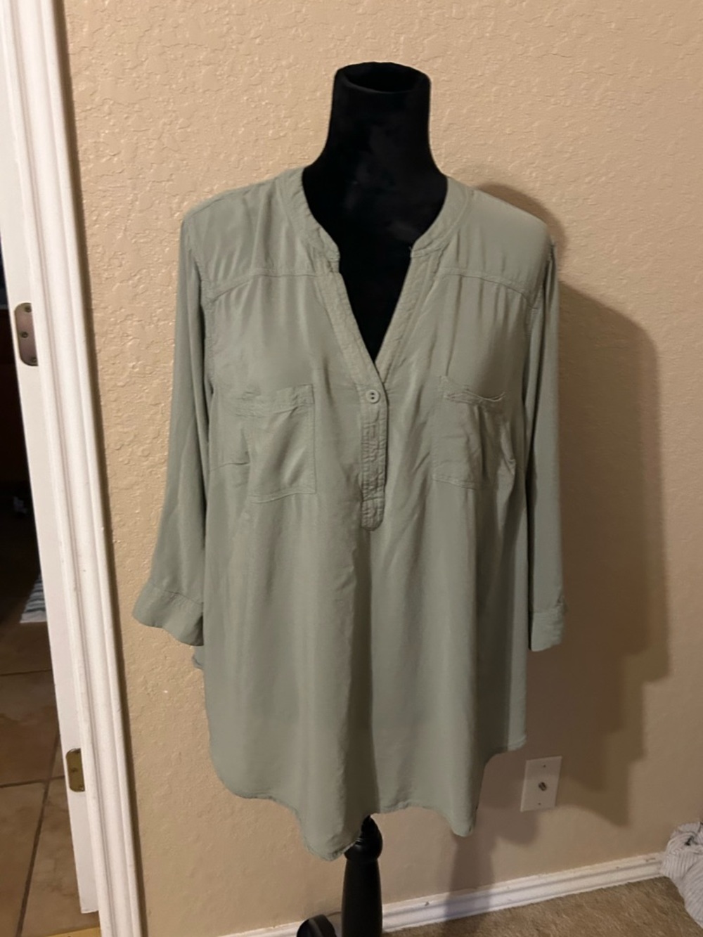 Philosophy 1XL Light Sage Long-Sleeve V-Neck Tunic Top